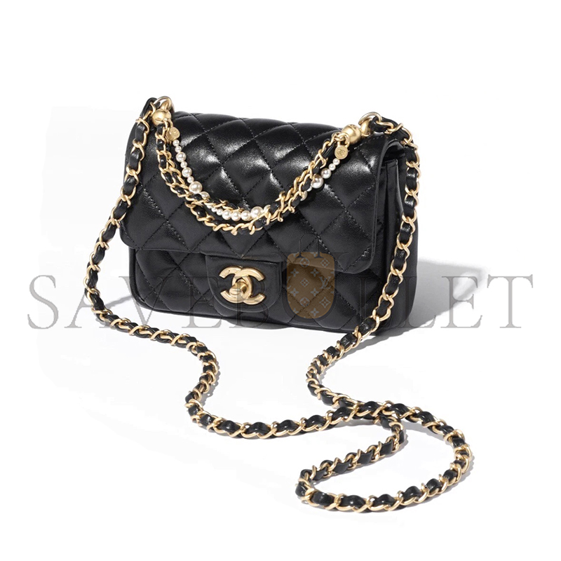 CHANEL MASTER 24P MINI FLAP BAG WITH PEARLS AS4385 (17*12.5*5cm)